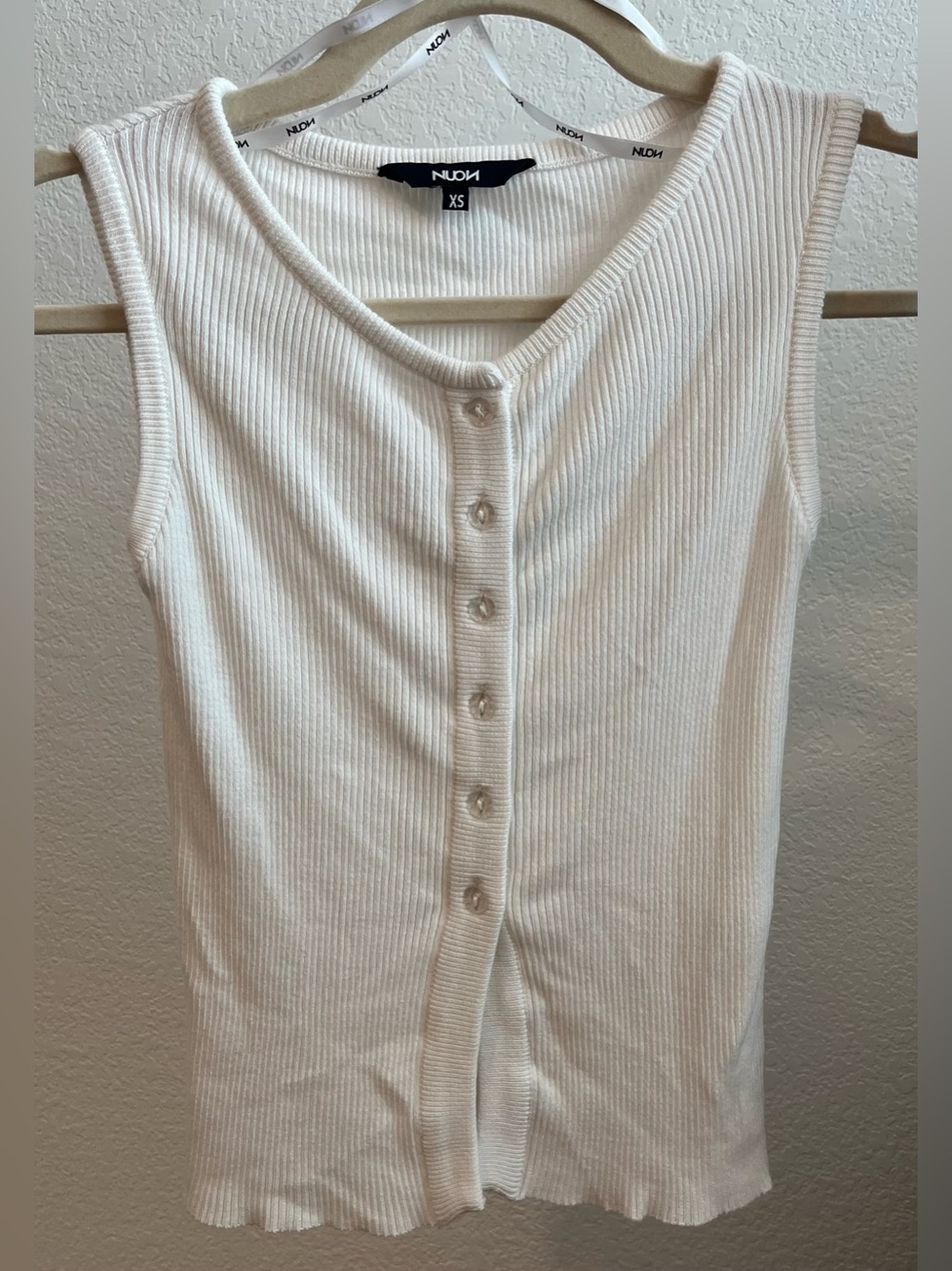 Ribbed Button-Front Tank Top in White